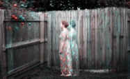 Elizabeth Joan Kelly, facing away full body portrait, color Holga effect